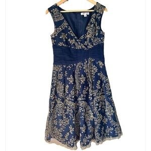 Coldwater Creek dress tulle bead‎ & sequins detail lined size 8 blue & gold